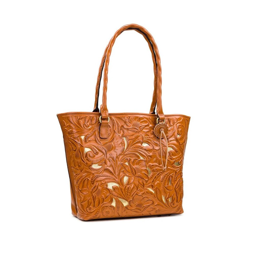 Patricia Nash Leather Cutout Adeline Tote,Large Purse Handbag,Cognac,NEW A475509